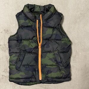 Old Navy Camouflage Puffer Vest with Orange Zipper